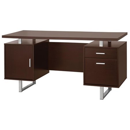 Coaster Co Of America Coaster Company 801521 Glavan Contemporary Double Pedestal Office Desk with Metal Sled Legs & Floating Desk Top - Cappuccino & Silver 801521